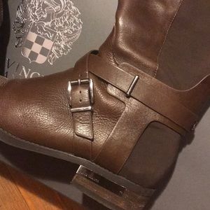 Brown leather wide calf boots